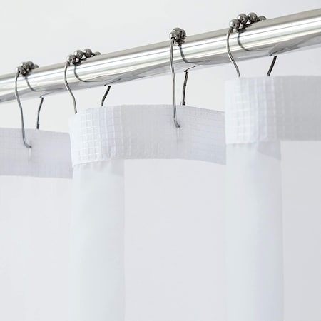 Homeroots 72 x 70 x 1 in. White Sheer & Grid Shower Curtain & Liner Set 399750
